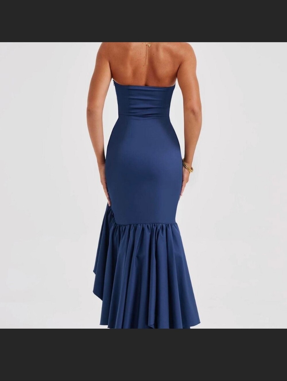 Nwt BLUE MERMAID Ruffle Gown Strapless Navy High-Low Evening Dress Prom Wedding - Picture 2 of 11